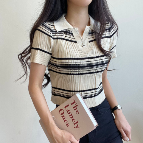 POLO领短袖t恤针织衫女夏季