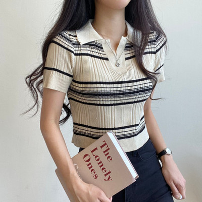 POLO领短袖t恤针织衫女夏季