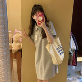 2026新款 韩版 显瘦短袖 学院风POLO领连衣裙女夏季 休闲中长款 T恤裙