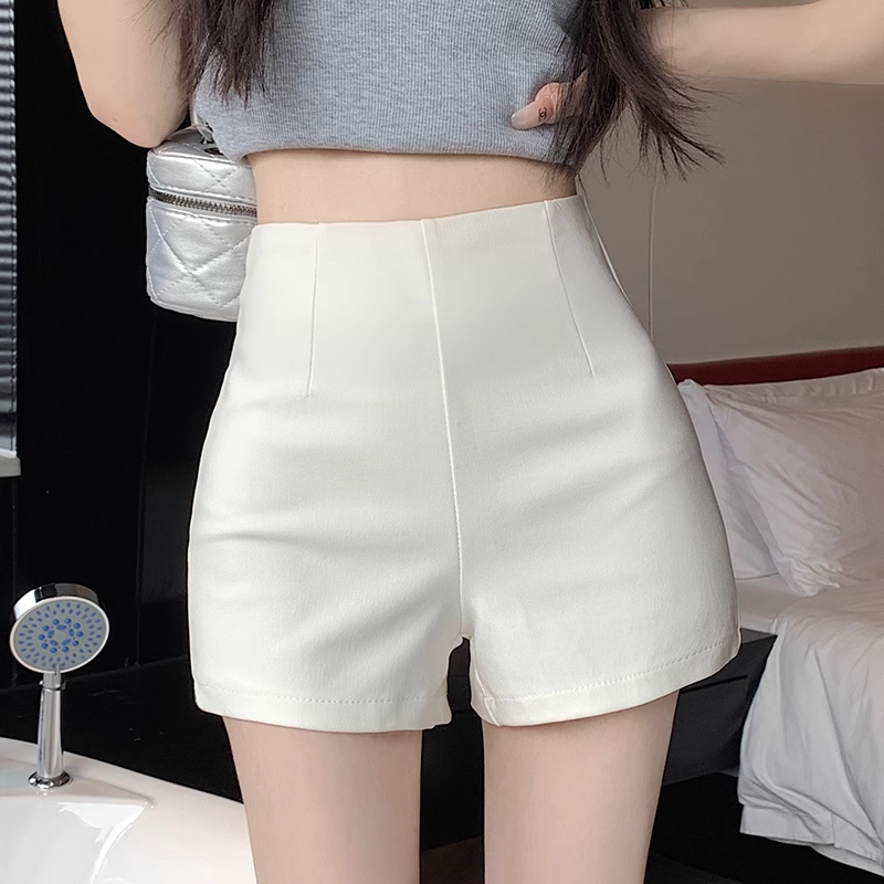 高腰弹力紧身包臀休闲裤女夏季显瘦百搭打底短裤白色修身外穿热裤