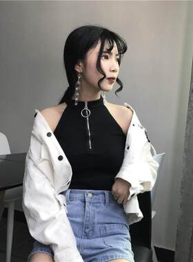韩版露肩挂脖打底学生高腰吊带