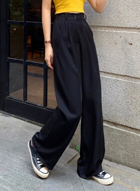 垂坠感阔腿裤女2026秋冬超火cec高腰休闲宽松直筒黑色西装拖地裤