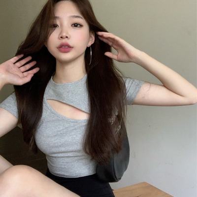 高腰紧身性感短袖t恤女夏