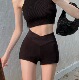 辣妹设计感高腰显瘦紧身弹力打底短裤 休闲裤 小众新款 秋季 女韩版