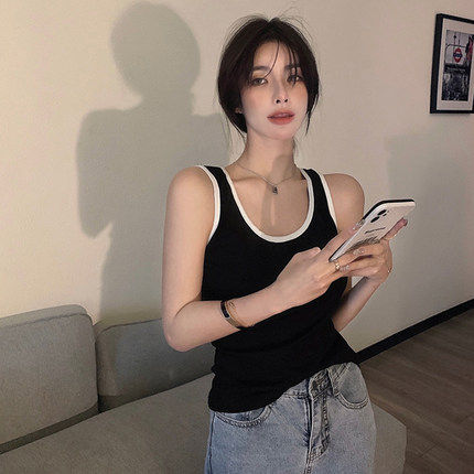 胖mm大码撞色吊带小背心女夏季运动内搭外穿白色打底衫上衣ins潮