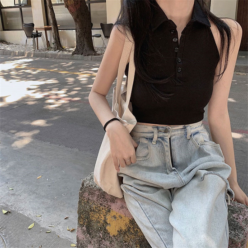 美式复古polo领小背心吊带女外穿内搭修身挂脖无袖短款辣妹上衣夏,女装/女士精品,POLO衫,淘宝优惠券,粉丝福利购,淘宝优惠卷