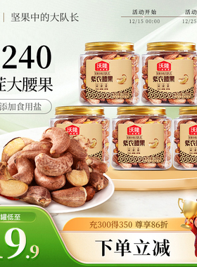 沃隆紫衣腰果210gx5罐A240大果越南零食大颗粒罐装当季新货炒货