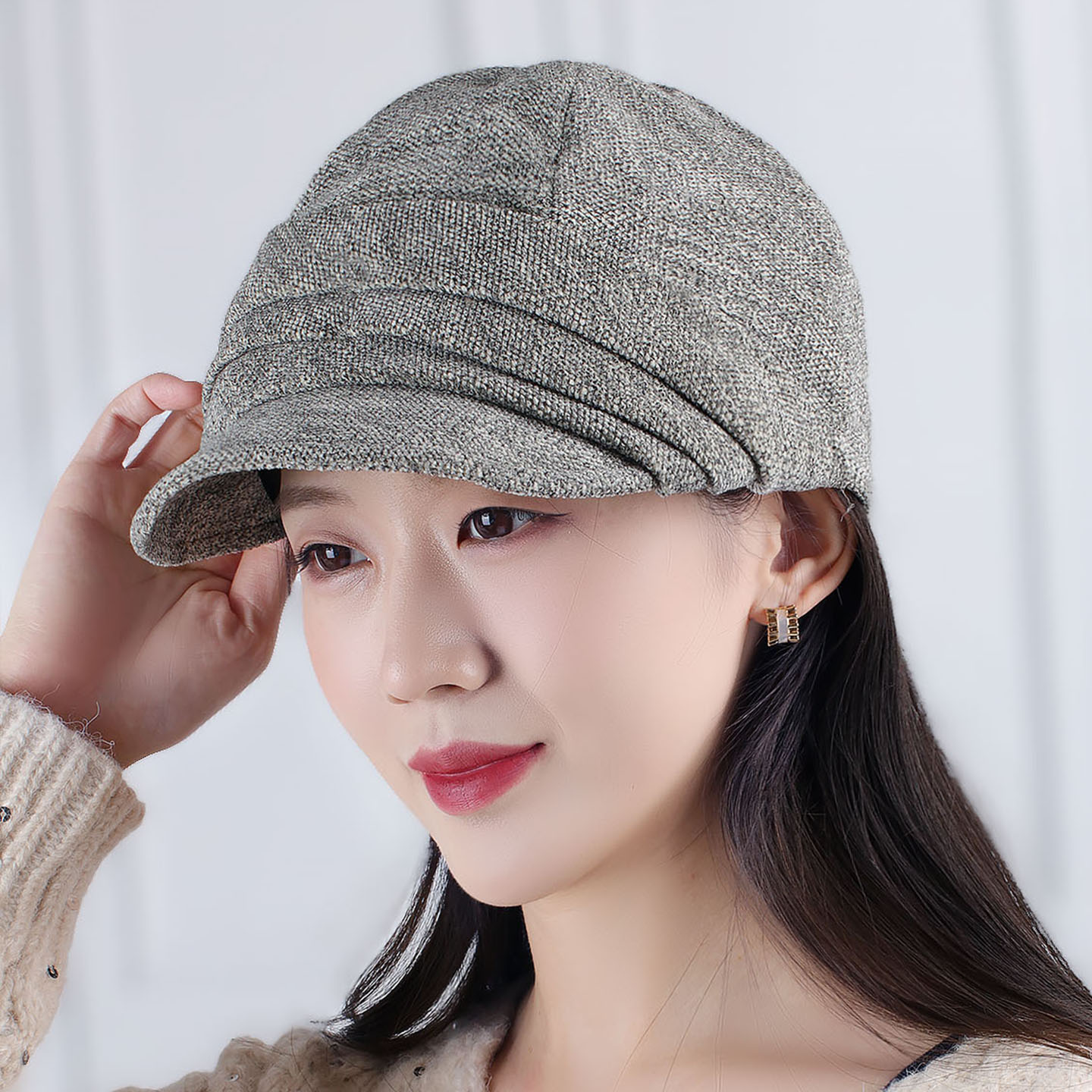 韩版复古瓜皮帽女暗纹鸭舌帽时尚百搭盆帽优雅休闲帽子冬淑女帽子