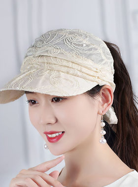 胭涩鸭舌帽甜美女帽绣花透气