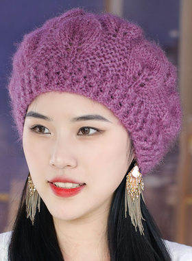 女钩花帽子秋冬保暖防寒毛线帽