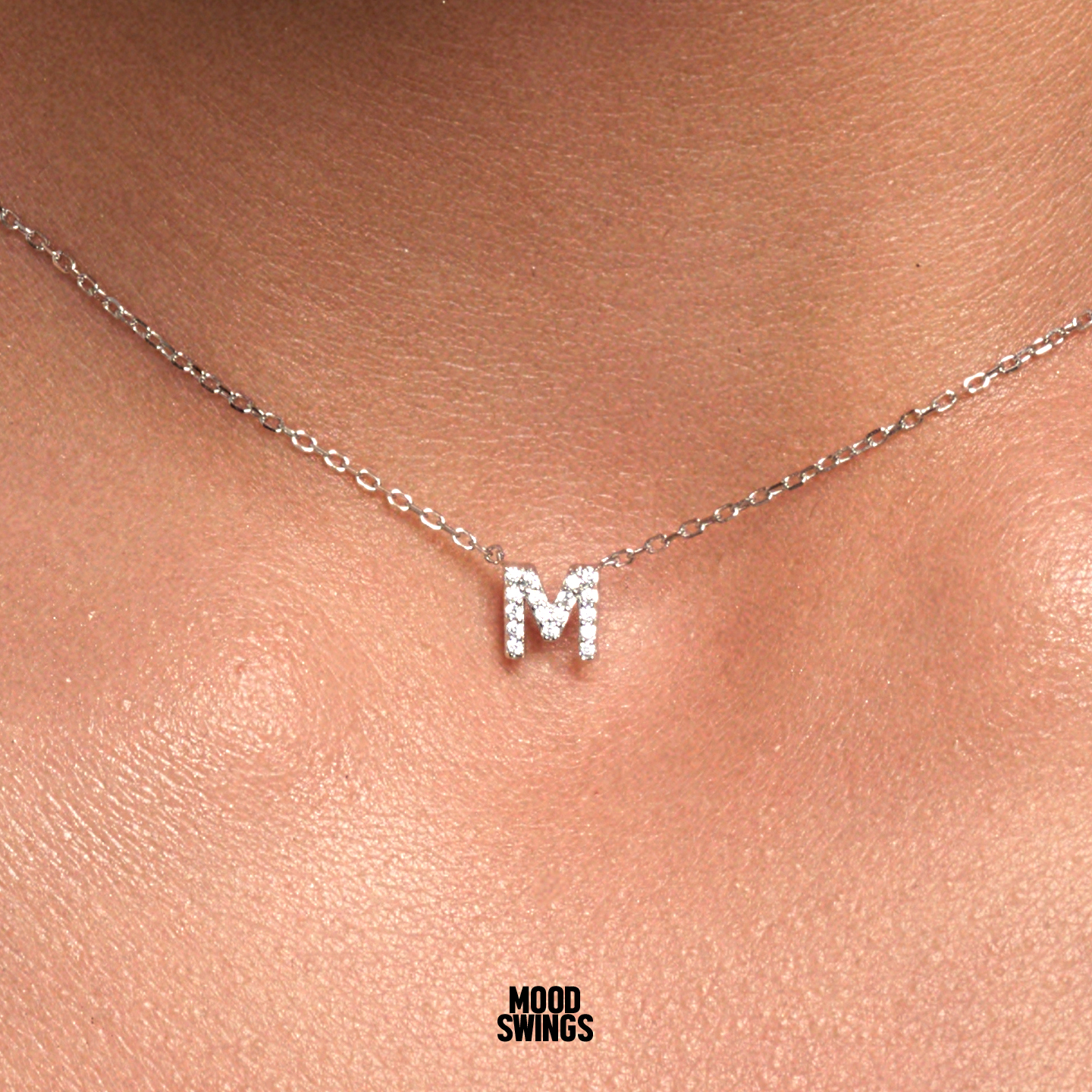 纯银锆石字母M项链女小众设计感