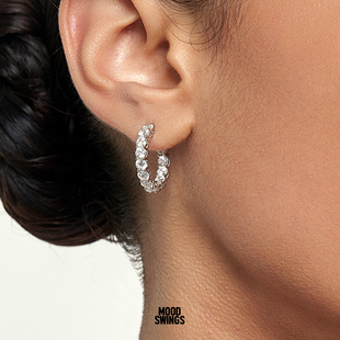 MS情绪波动 纯银镀白金锆石耳环女小众设计感耳扣耳圈耳饰
