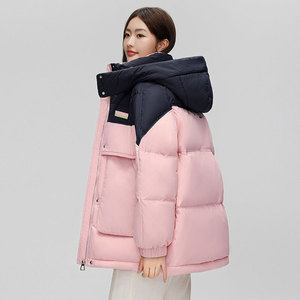 新款面包服秋冬时尚保暖羽绒服女气质百搭拼色潮流休闲运动外套