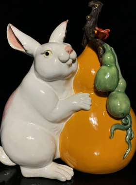 陶瓷祝福中式客厅兔子摆件