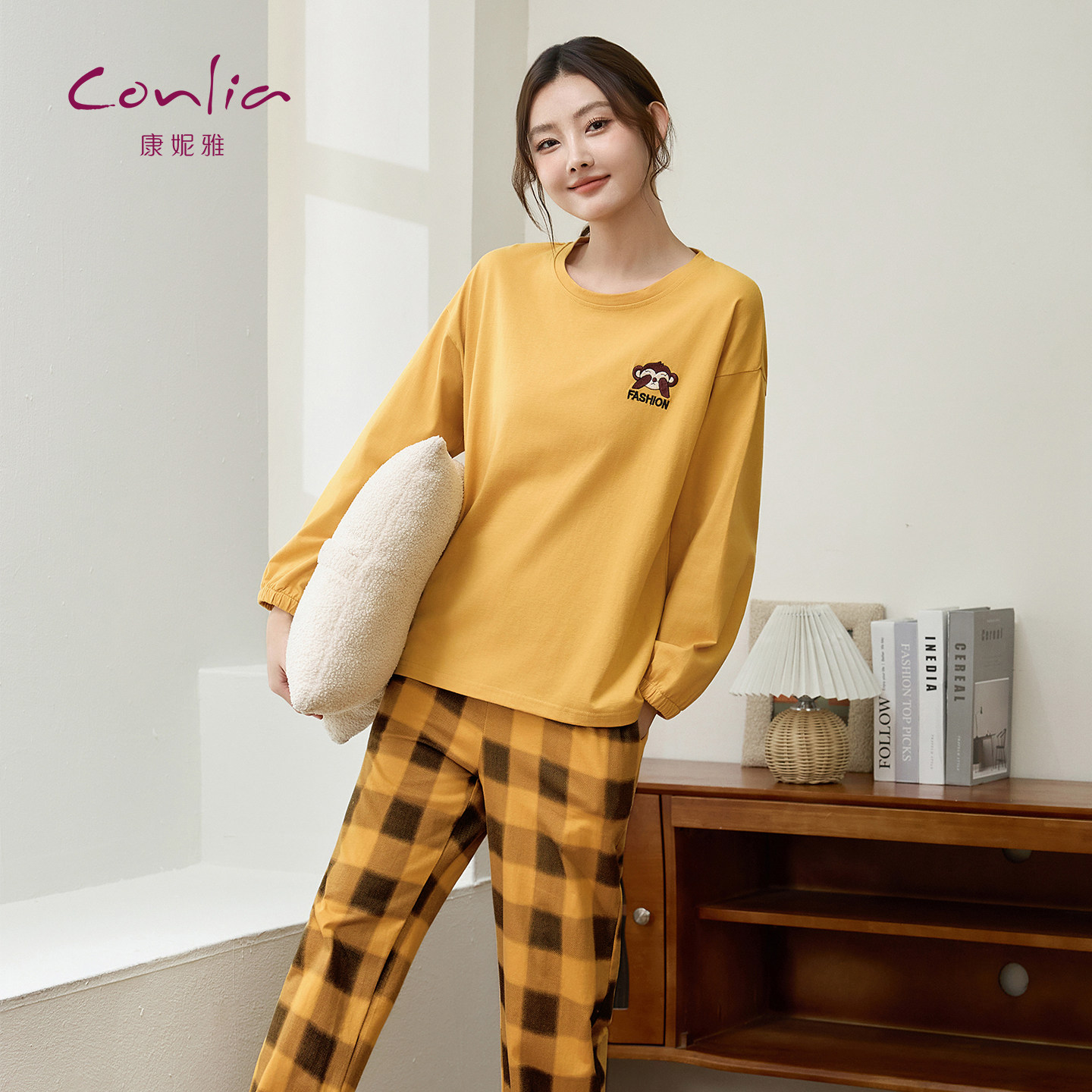 康妮雅睡衣女款春秋款女2026新款纯棉长袖长裤女士温软家居服套装