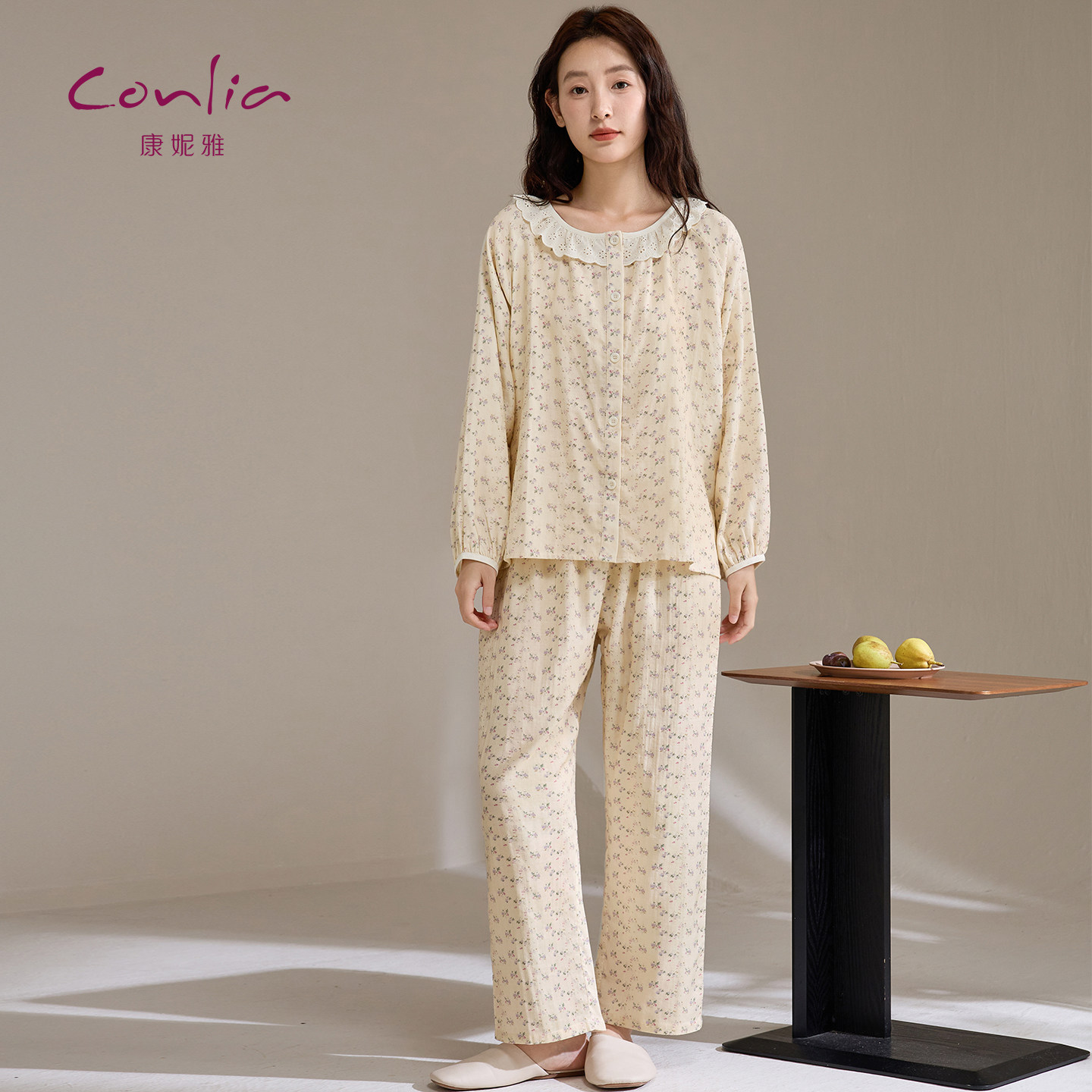康妮雅睡衣女春款纯棉长袖长裤2025新款全棉梭织双层纱家居服套装,女士内衣/男士内衣/家居服,睡衣/家居服套装,淘宝优惠券,粉丝福利购,淘宝优惠卷