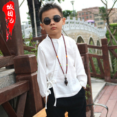 复古童装 饭团记中国风纯棉儿童改良汉服春秋长袖 男童中式 衬衫 唐装