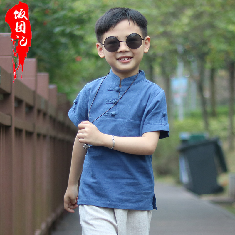 夏季短袖衬衫纯棉小孩上衣唐装