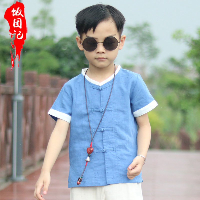 中国风童装夏季薄款棉麻短袖唐装图片