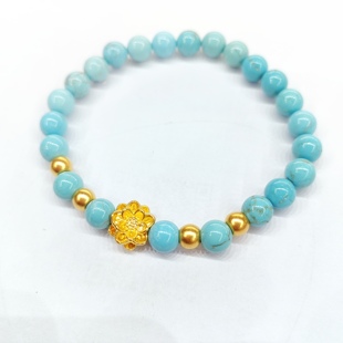 足金999黄金绿松石手链女款时尚百搭手饰送女友礼物黄金手链