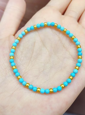 足金999黄金绿松石手链女款时尚百搭手饰送女友礼物黄金手链