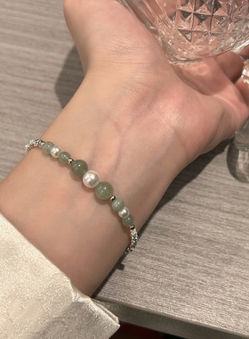 新中式天然石绿色串珠手链女