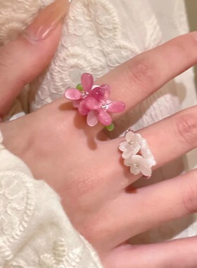 紫罗兰花朵串珠树脂戒指女