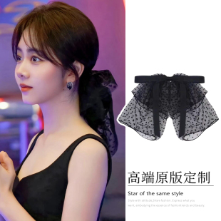 谭松韵同款你比星光美丽纪星波点大蝴蝶结发夹夹子后脑勺网纱发饰