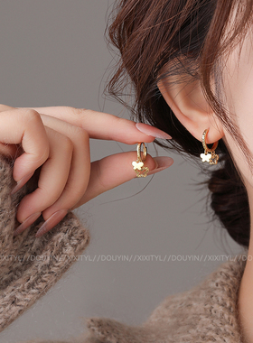 金色蝴蝶耳环铜合金耳钉