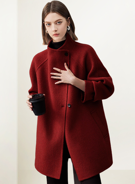 QOOEL复古高级感轻奢大气外套2025冬季新款洋气通勤保暖毛呢大衣