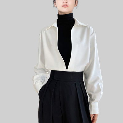 叠穿复古别致白色衬衫设计感小众