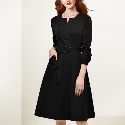 高级感名媛V领连衣裙女