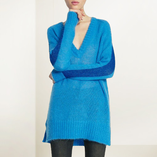 设计感撞色V领宽松针织衫