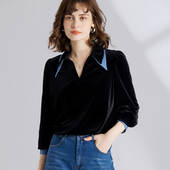 黑色宽松显瘦POLO领衬衣潮设计感小众别致气质衬衫 2026春季 新品 女