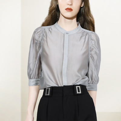 高级感别致天丝衬衣五分袖上衣
