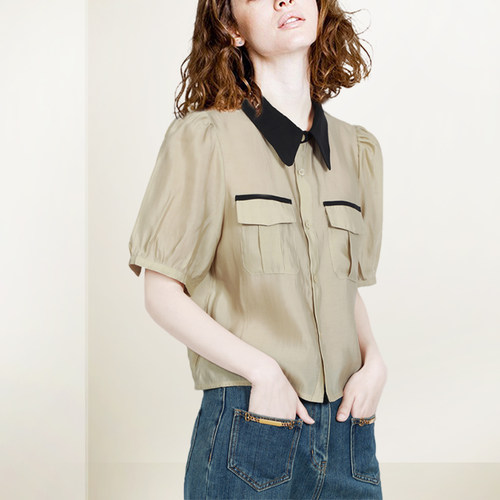 泡泡袖通勤减龄天丝上衣潮