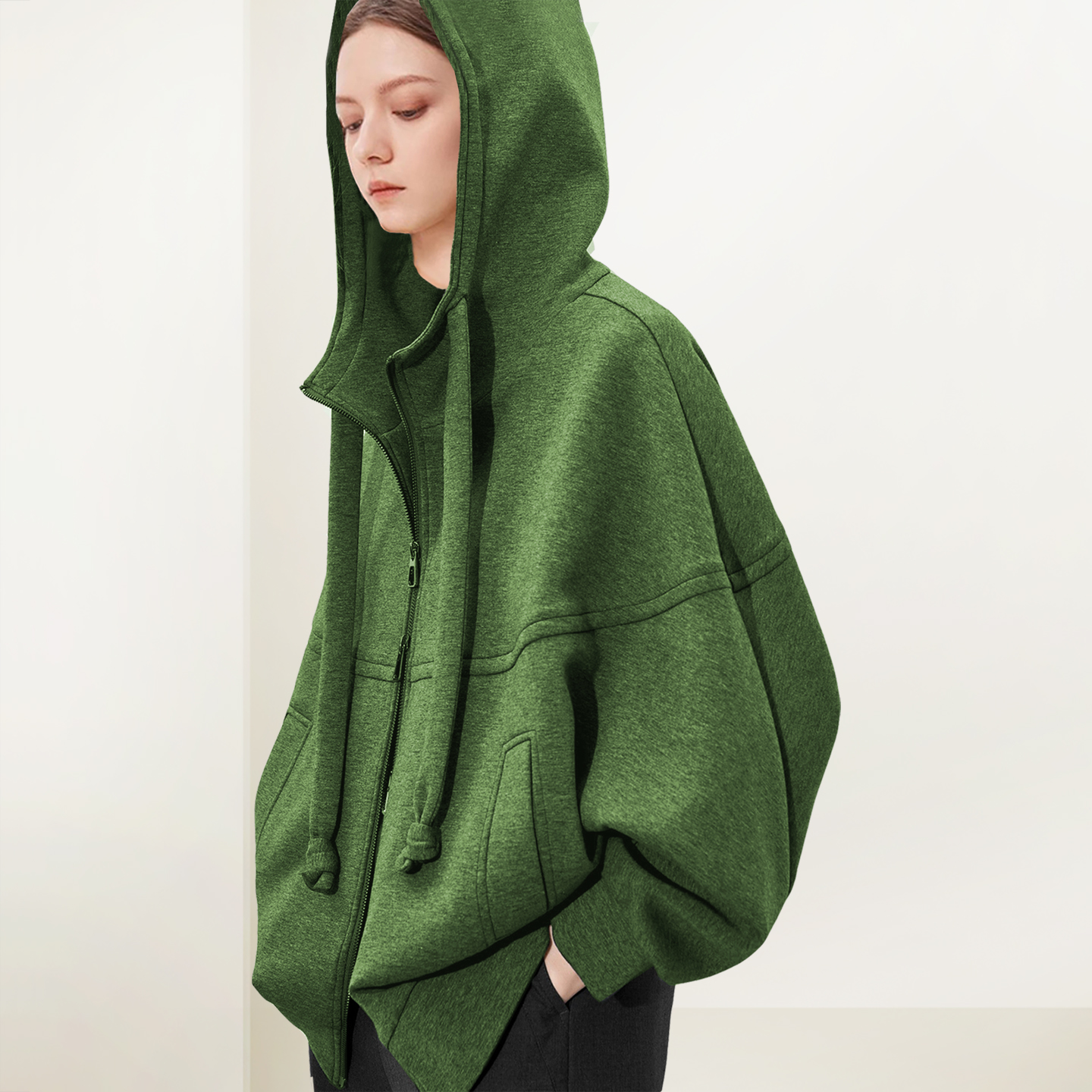 纯色休闲拉链上衣外套连帽卫衣