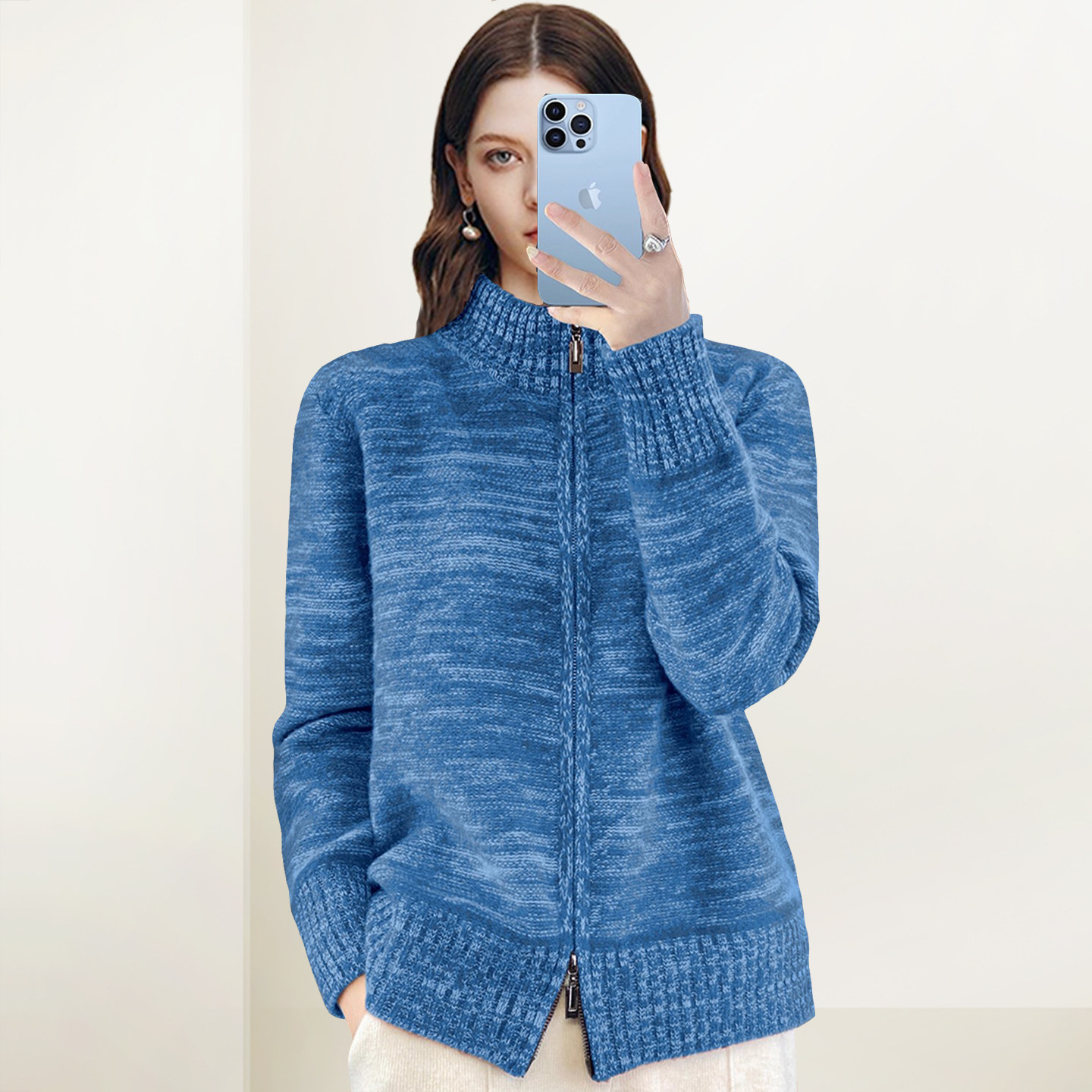 QOOEL时尚半高圆领拉链毛衣女装2025冬季新款百搭简约气质针织衫,女装/女士精品,毛针织衫,淘宝优惠券,粉丝福利购,淘宝优惠卷