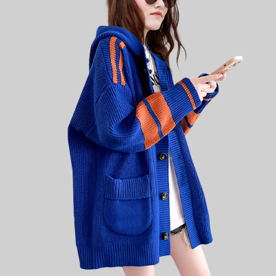 毛衣开衫撞色中长款针织外套