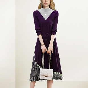 法式气质撞色毛衣连衣裙女2025年秋冬新款设计感显瘦针织打底裙子