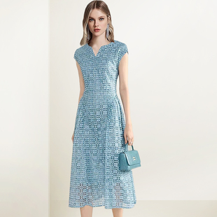 收腰显瘦一片式 法式 新款 连衣裙女2026年夏装 茶歇减龄A字裙 V领无袖