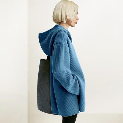 慵懒风连帽毛衣女中长款