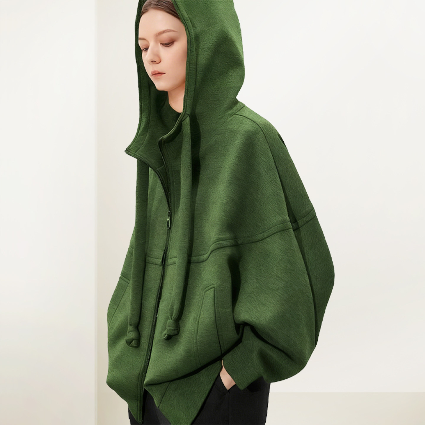 纯色休闲拉链上衣外套连帽卫衣