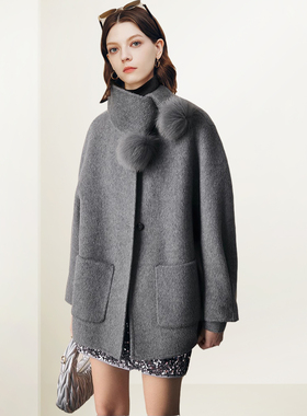 QOOEL高级设计感宽松毛呢大衣2025年冬季新款洋气别致通勤外套女