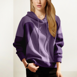 慵懒风上衣 宽松显瘦设计感时尚 紫色拼色连帽卫衣女2026年春季 新款