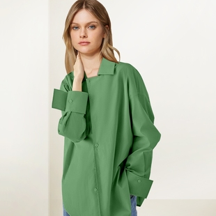 女2025年秋冬新款 法式 衬衫 式 独特别致韩系叠穿百搭显瘦衬衣 绿色款
