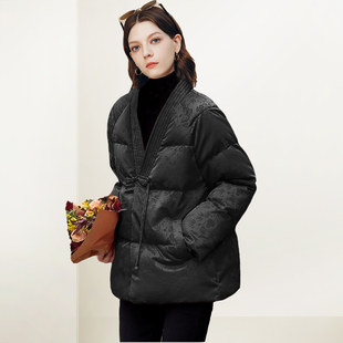 QOOEL立领复古新中式盘扣宽松羽绒服女2026春季新款厚款保暖外套