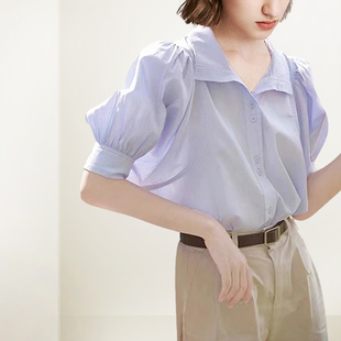 法式时尚方领泡泡袖衬衫女2026年夏季新款宽松显瘦气质减龄衬衣潮
