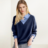 欧洲站假两件撞色卫衣女2026年春季 新款 宽松显瘦减龄休闲外套上衣