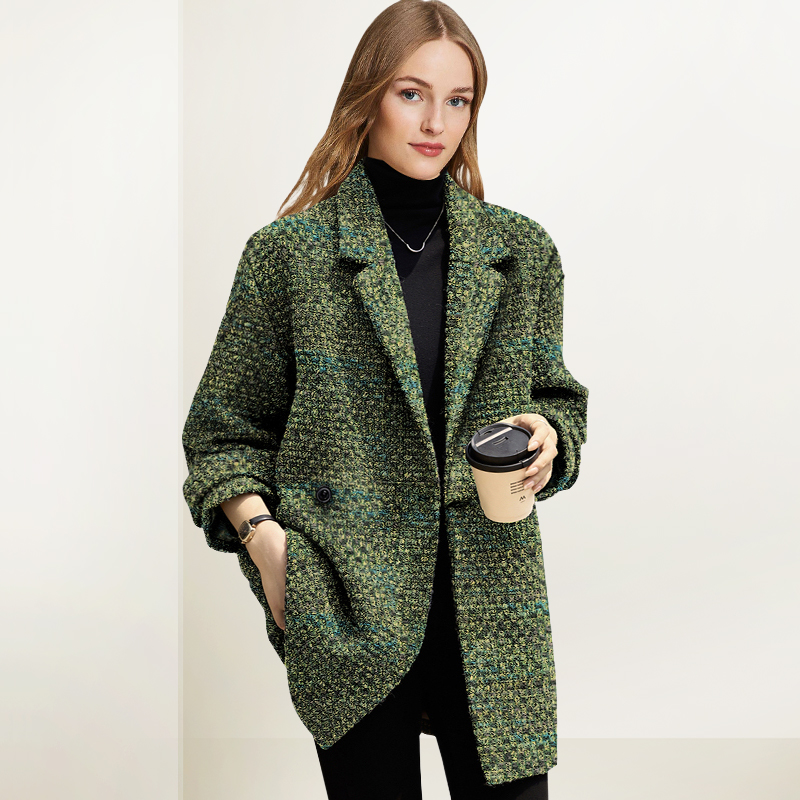 时尚粗花呢子西装大衣